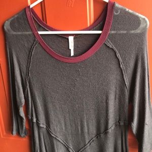 Free People Gray & Plum Thin Knit Top Small